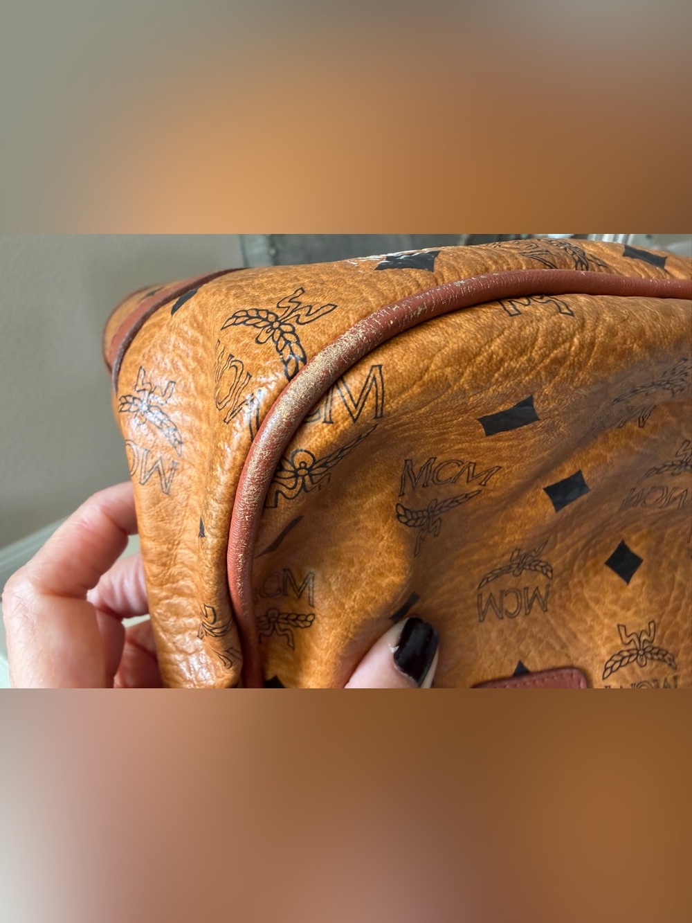 MCM Visetos Boston Speedy Satchel Bag – Cognac Brown Monogram Leather - Picture 11 of 15